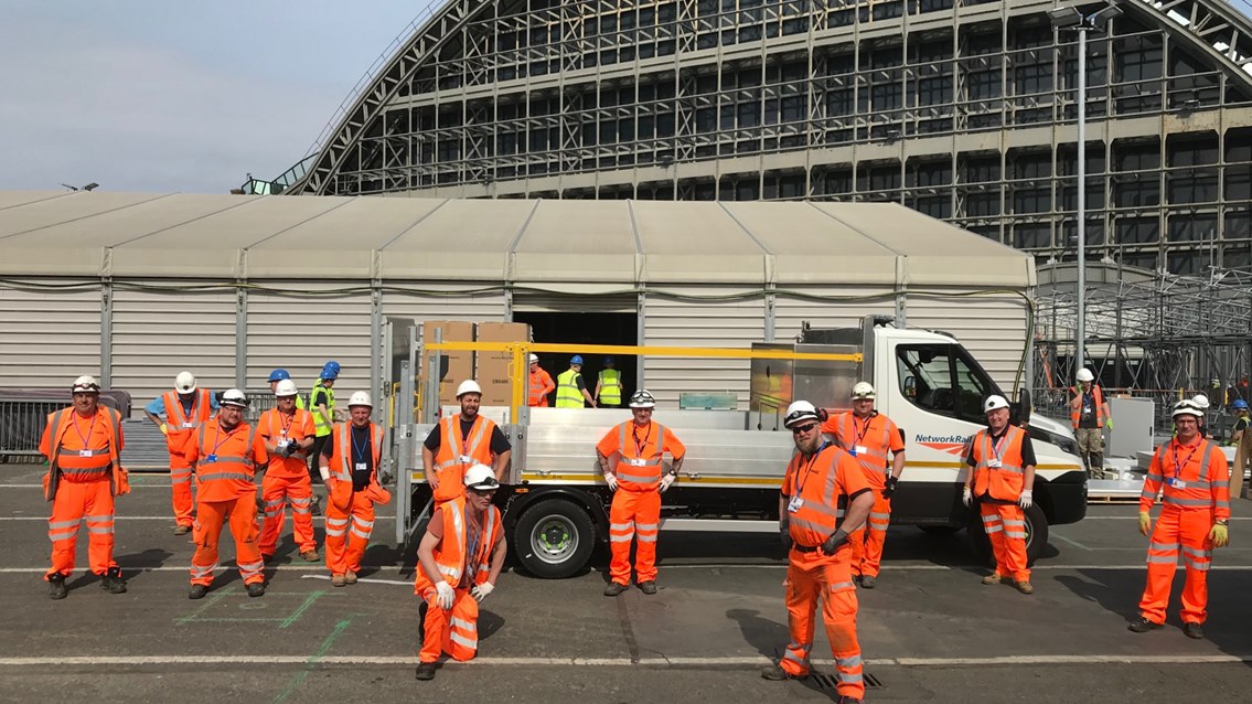 Railway staff provide logistics expertise for NHS Nightingale Hospital North West: Network Rail staff who helped with the delivery of NHS Nightingale North West