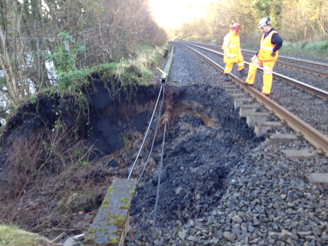 Passengers advised to check before travelling as floods affect rail network in northern England: Goose Holme landslip