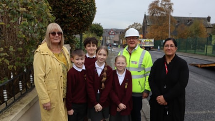 From left, Lesley Pemberton, with children from Benjamin Hargreaves Primary School