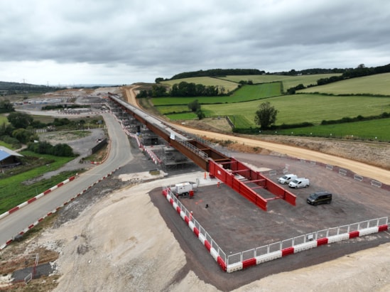 Aerial image of completion of 8 month Wendover Dean Viaduct deck slide - Aug 2024