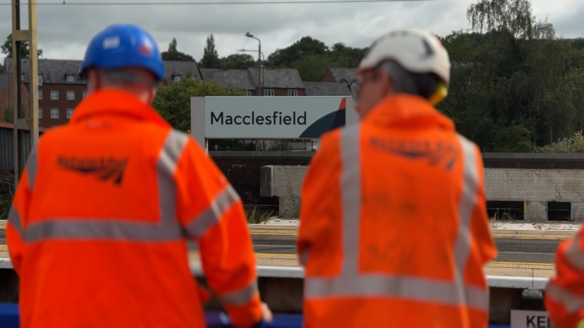 Engineers at Macclesfield station during the railway closure