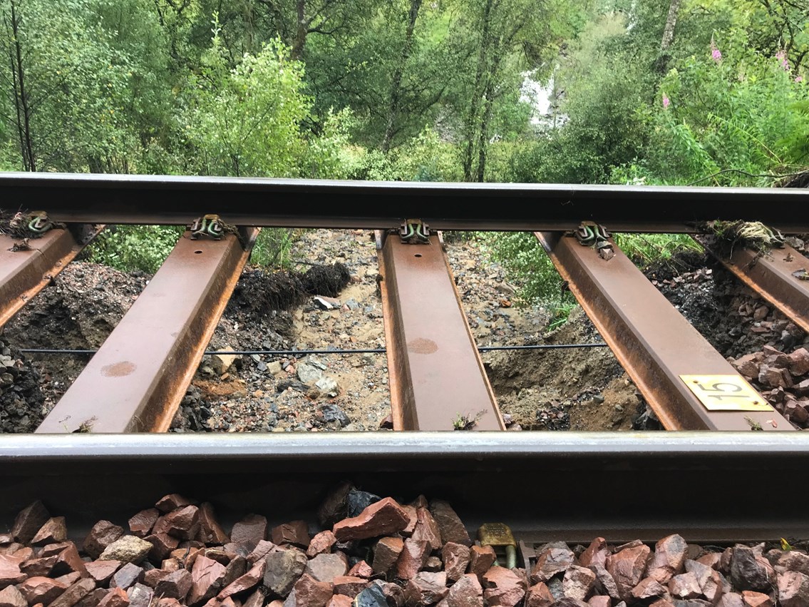 West Highland recovery works update: track washout near Crianlarich sleepers