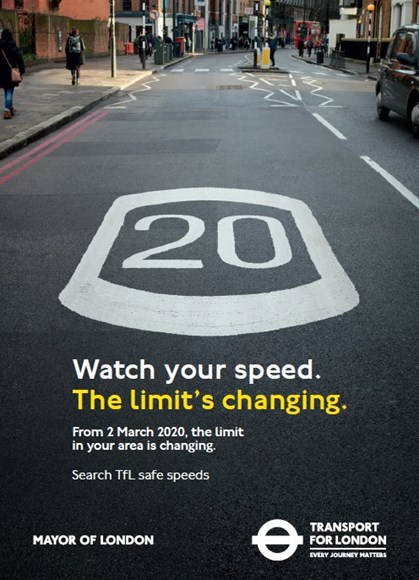 TfL Image - 20mph spped limit ad