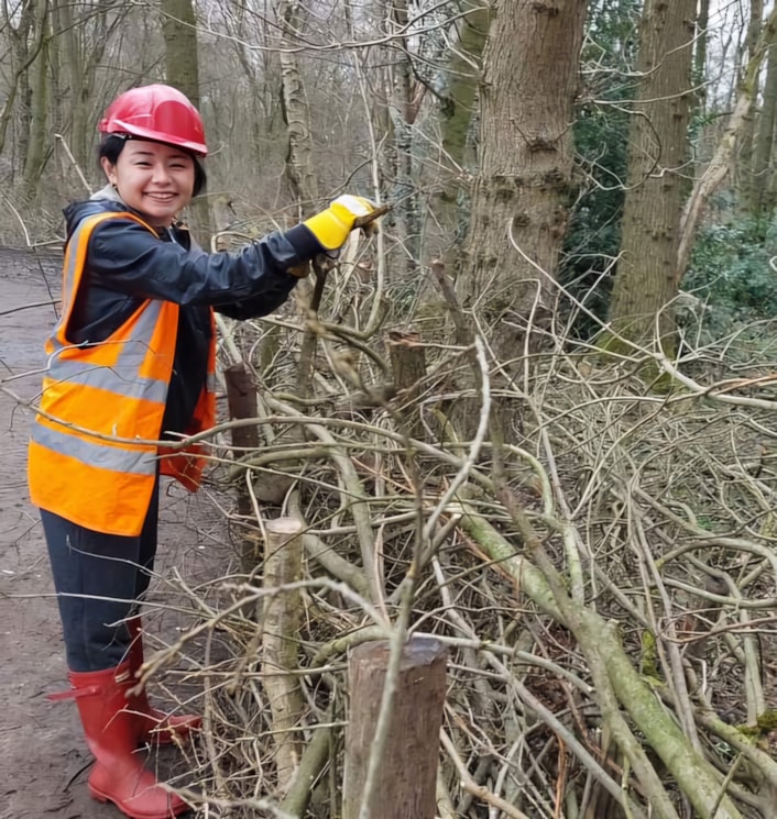Winnie Chen at Breary Marsh, Nature Reserve : Winnie is one of the regular volunteers at a local nature reserve, led by one of Leeds City Council’s countryside rangers.
