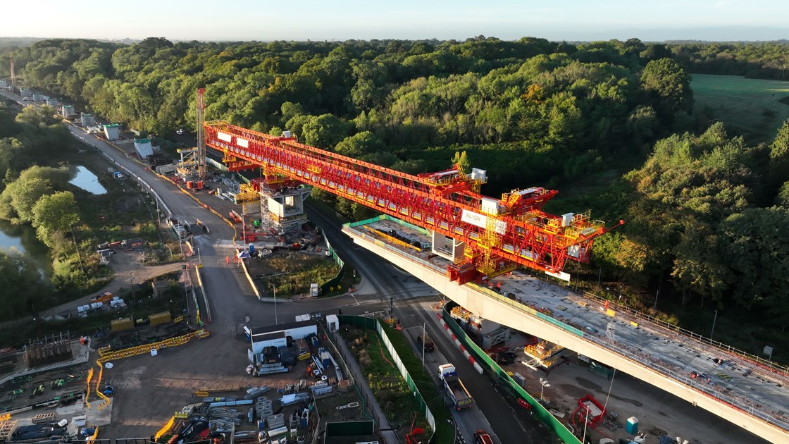 Colne Valley Viaduct construction over the A412 Nov 2022