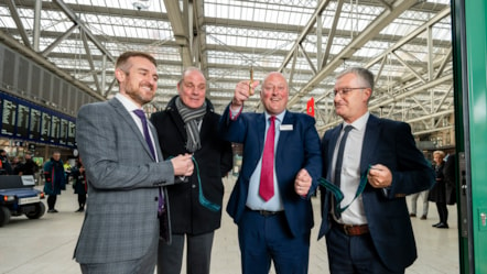 Left to Right: Liam Sumpter (Managing Director at Network Rail Scotland), Drew Burns (Network Rail Station Manager at Glasgow Central), Andy Mellors (Managing Director at Avanti West Coast), Mark Green (Avanti West Coast Station Manager at Glasgow Central) officially open the Avanti West Coast Ticke