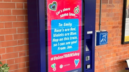 Image shows Valen-TRAINS Day message (TVM)