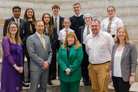 Cllr Cowan with the particaptory budgeting team, HT David Rose, DHT Hayley Fitzpatrick, Callum Fitzpatrick and Debbie Nicoll