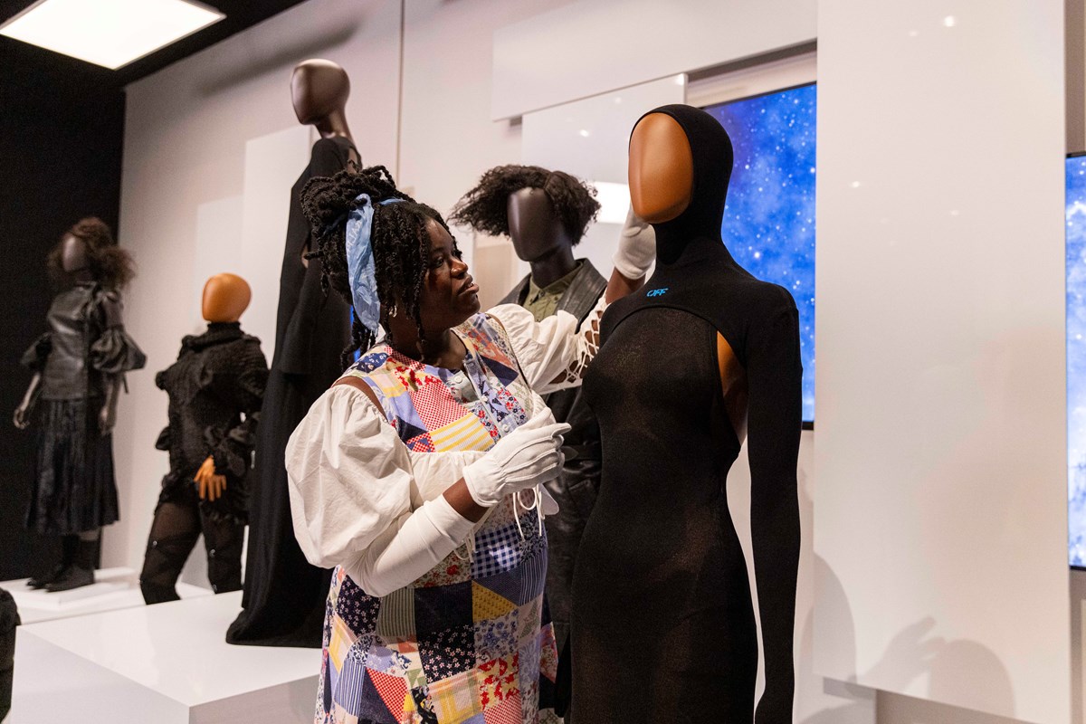 Guest curator Sequoia Barnes puts the finishing touches to Beyond the Little Black Dress at the National Museum of Scotland.-2