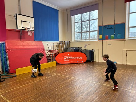 Jags midfielder, Marcus Goodall, enjoys a kick around with Cluny Primary School P6 pupil Kade Beaman ahead of his club’s Scottish Cup game on Sunday (21 January) against Celtic.