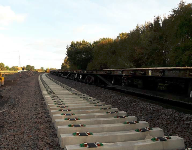 Extra track ready to be installed on the Felixstowe branch line as part of major upgrade: Felixstowe branch line sleeper installation October 2018