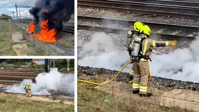 Urgent repairs underway after East Coast Main Line signalling fire: STEVENAGE Lineside fire montage