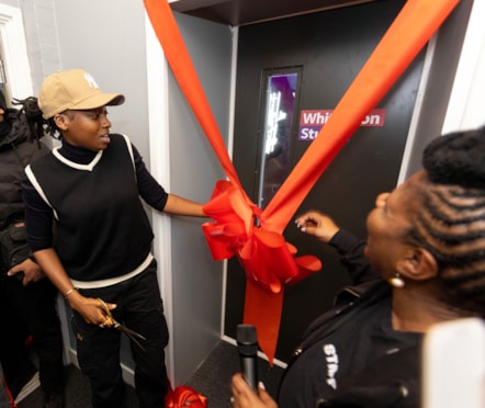 Little Simz gets ready to cut the ribbon and open the White Lion Studio at Lift youth hub