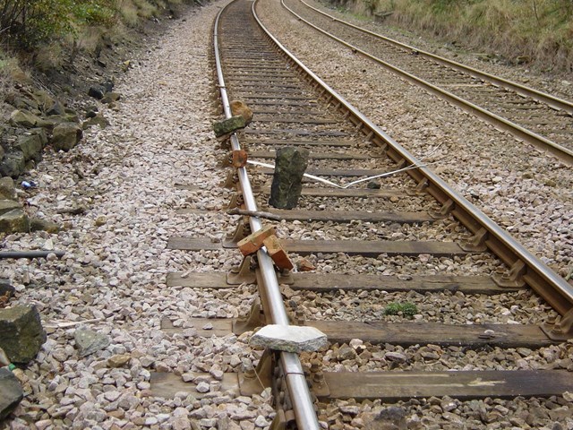 Debris placed on track at Briggs Quarry, Leeds