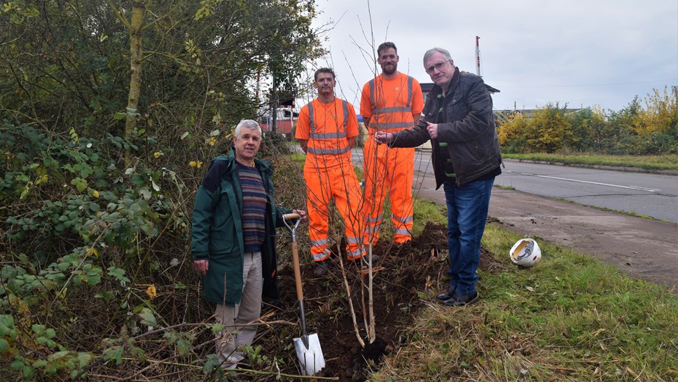 Cllrs Sid Phelps and Bernie O'Neill with Taro Upton and Robson Kightley of 4th Corner Landscaping