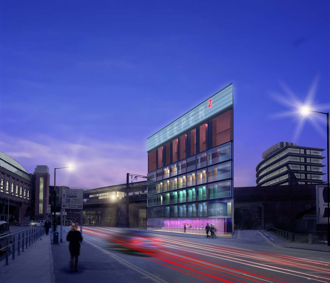 New hotel for Piccadilly station: Artist's impression of the new Sleeperz hotel being built on Network Rail land opposite Piccadilly station, Manchester.