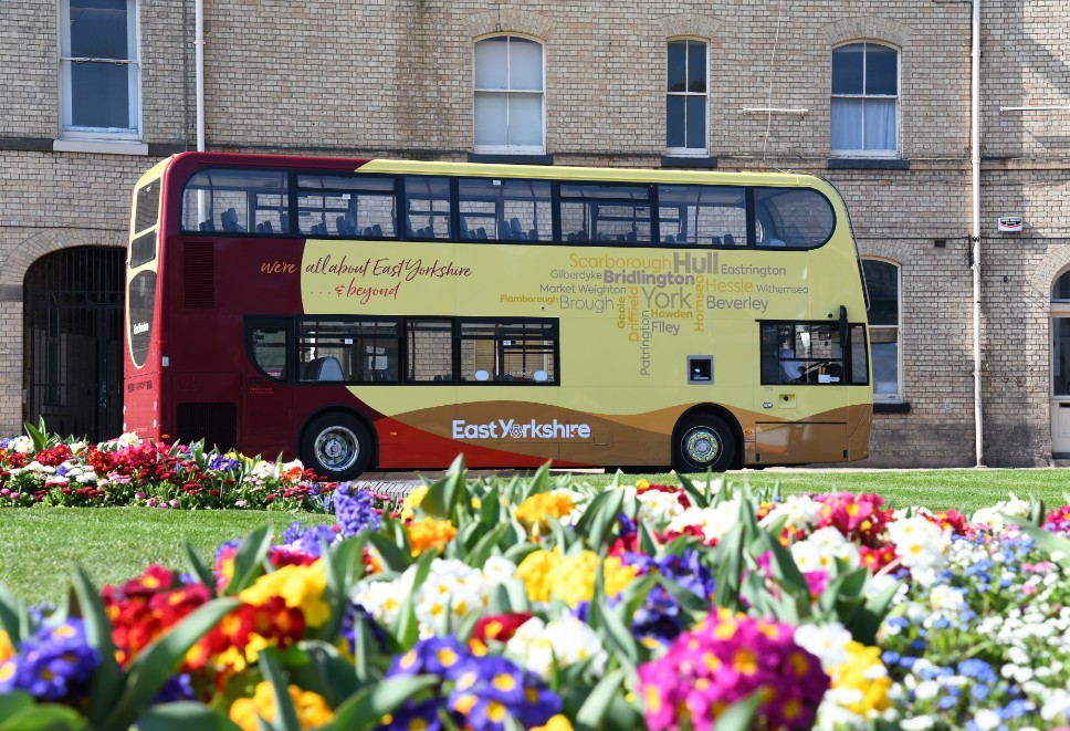 East Yorkshire bus in front of flowers