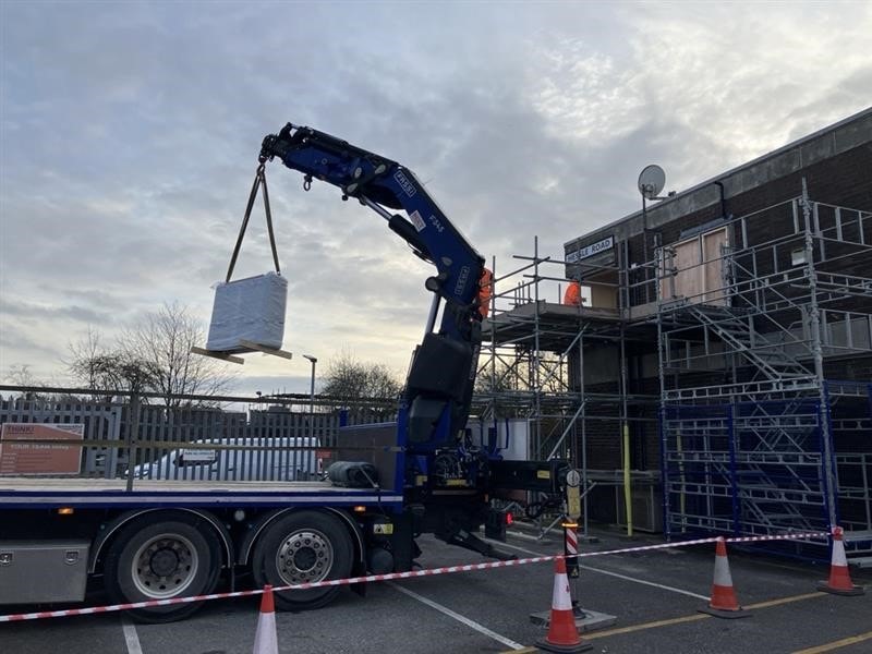 New signallers' panel being lifted into Hessle Road signal box  ahead of commissioning in January (Network Rail) 2