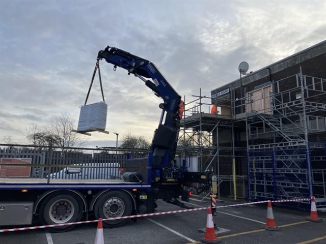New signallers' panel being lifted into Hessle Road signal box  ahead of commissioning in January (Network Rail) 2