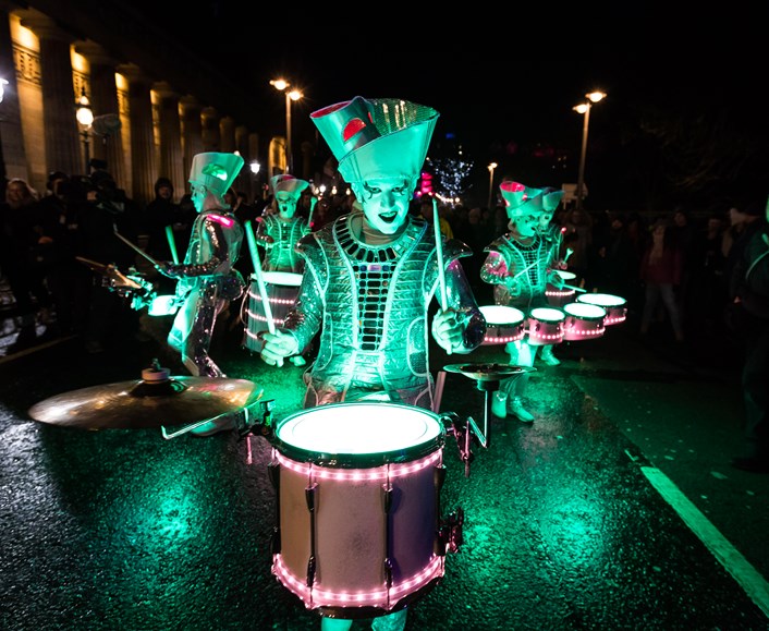 Light Night Leeds 2022: The hugely popular Spark drummers will return for Light Night Leeds 2022, performing in the events space at Trinity Leeds. Image credit Aireborne Lens.