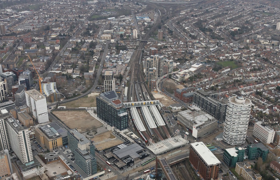 East Croydon station: The six platform station is among the busiest outside central London. The tracks to the north split into routes to Victoria (left) and London Bridge (right) creating what's known as the Selhurst triangle or Croydon bottleneck