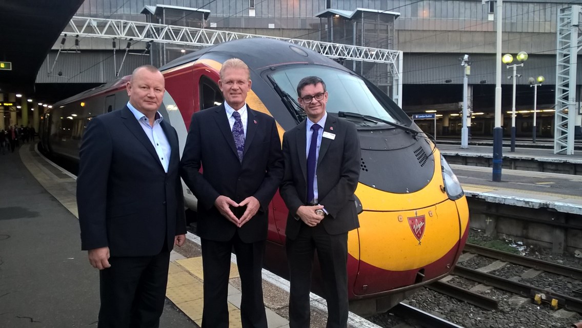 left to right. Phil Whittingham, MD of Virgin Trains; Geoff Inskip, chairman of the West Coast and Chilterns supervisory boards; Martin Frobisher, MD of London North Western.
