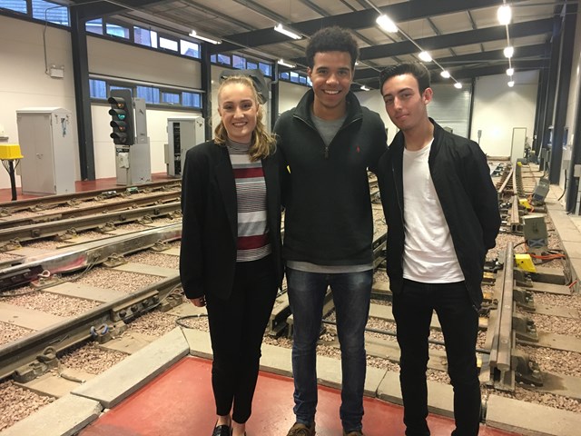 Scottish apprentices 2016: New apprentices Rachelle McQueen, Christopher Donaldson-Rolle and Jordan Hughes take a tour of Network Rail's Larbert training centre