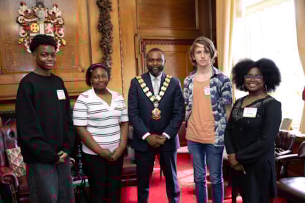 The Mayor of Islington, centre, welcomed the Chief Discovery Officers, from left, Cruz, Teayanna, Tam and Sidra