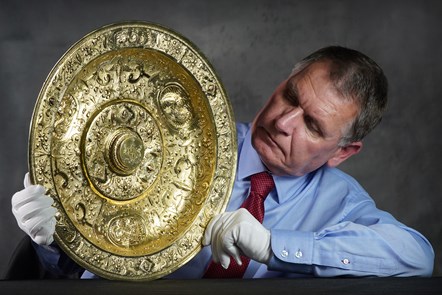 Curator Dr Godfrey Evans with the Panmure ewer and basin. Copyright Stewart Attwood 3