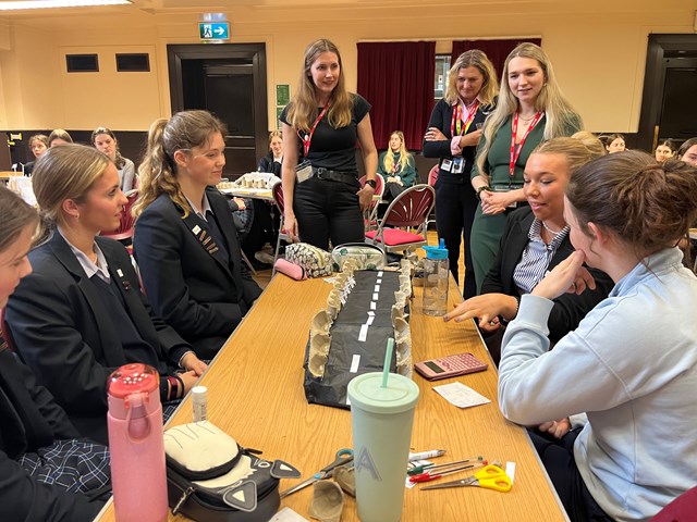 Students at The Mount School present their bridge design at a Network Rail STEM day for IWD 1: Students at The Mount School present their bridge design at a Network Rail STEM day for IWD 1