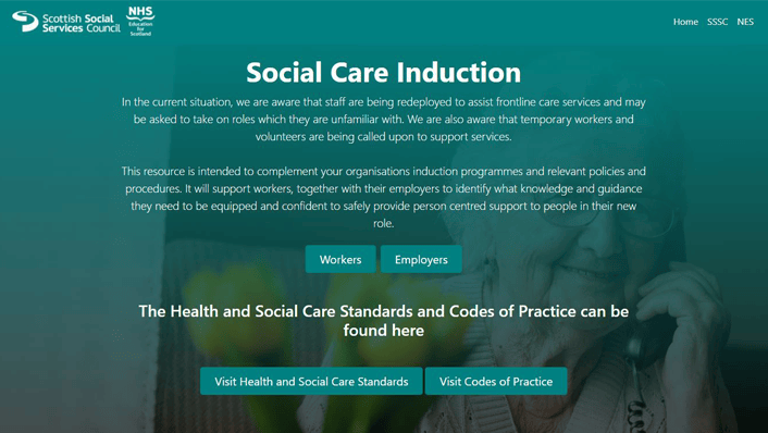 Social Care Induction image: A screenshot of the  Social Care Induction website page.