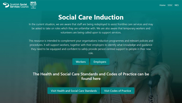 Social Care Induction image: A screenshot of the  Social Care Induction website page.