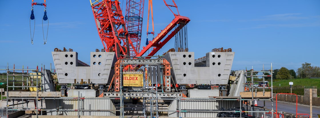 Two beams in position as part of the Thame Valley Viaduct Oct 2023