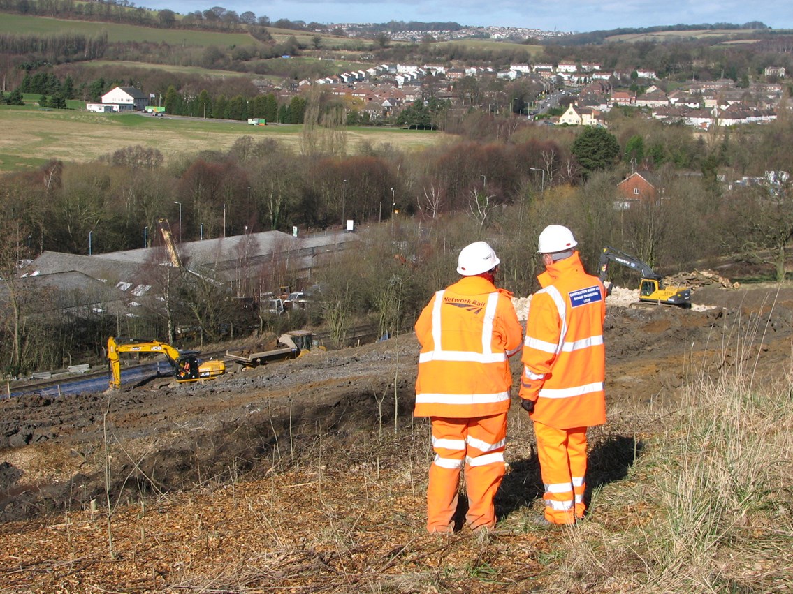 Unstone 21.2.14 work progress: to rectify hillside slip affecting railway between Chesterfield and Sheffield