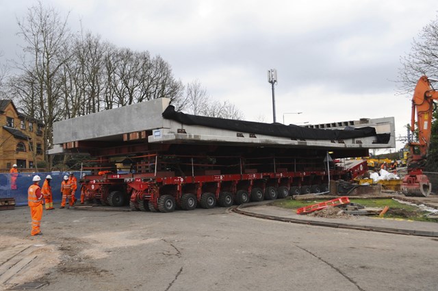 Orphanage Road bridge, Watford, being moved into position