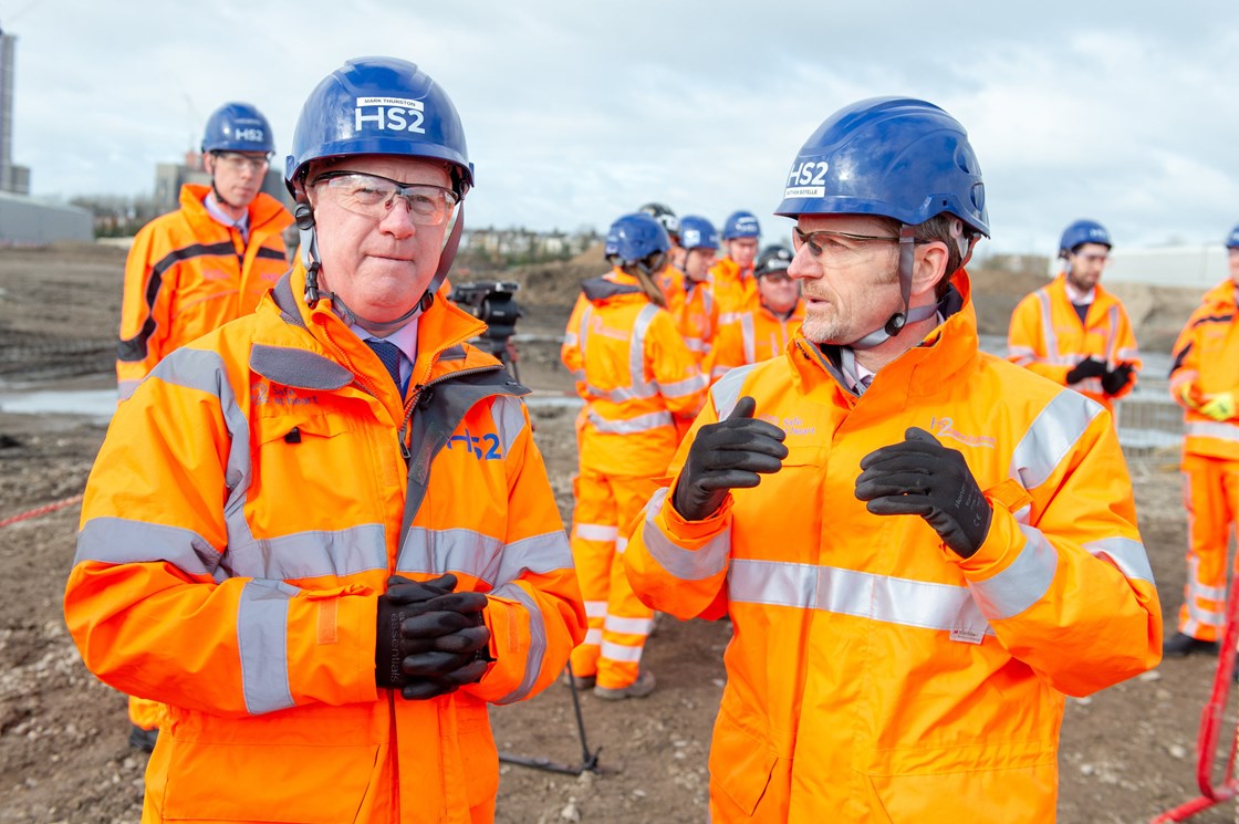 Mark Thurston visits Old Oak Common Station March 2020: Credit: Tony Kershaw
Mark Thurston at Old Oak Common railway station, London, 9th March 2020. Mark Thurston, CEO HS2, visits the construction activity at the Old Oak Common site, using the augmented reality headset, being interviewed by London media and talking about plans for the Old Oak Common site.
Internal Asset No. 15231