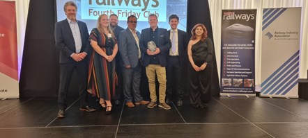 Image shows Marc Silverwood collecting Railway Innovation Award