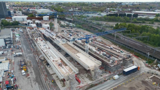 The four separate decks of Curzon 3 viaduct - aerial view