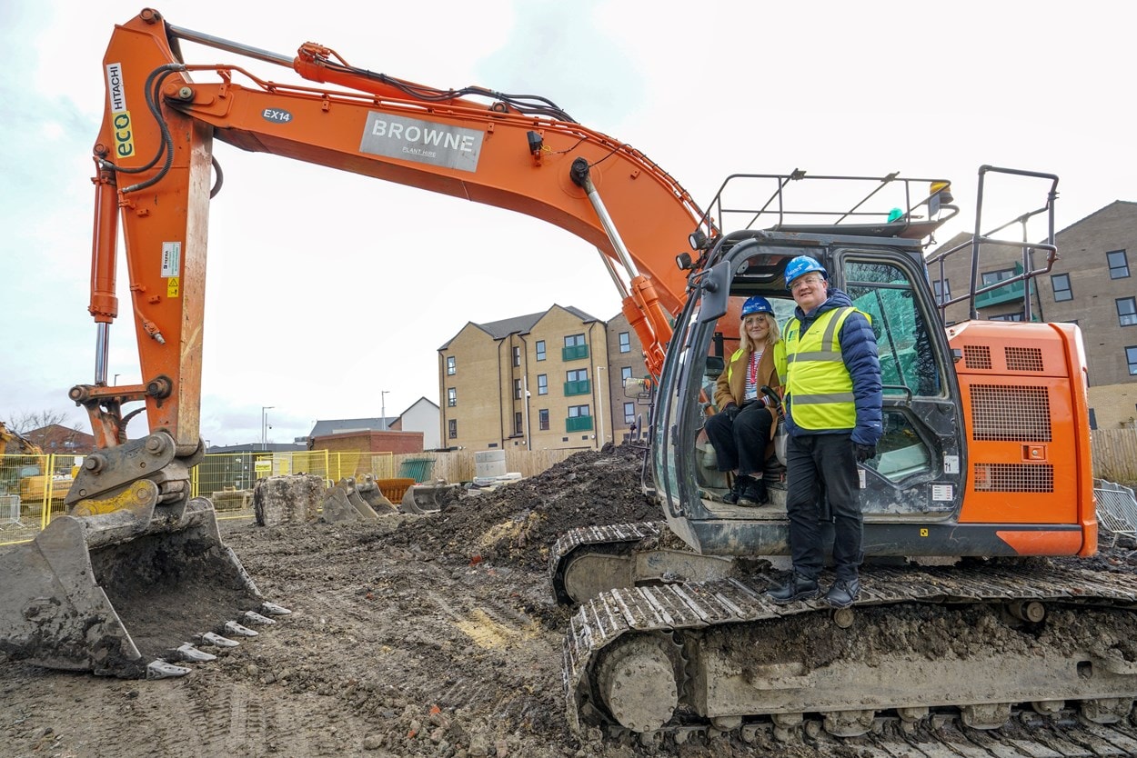 Brooklands 2: Councillor James Lewis, the leader of Leeds City Council, and Councillor Jess Lennox, the council’s executive member for housing, pictured at the Brooklands Avenue site in January this year.