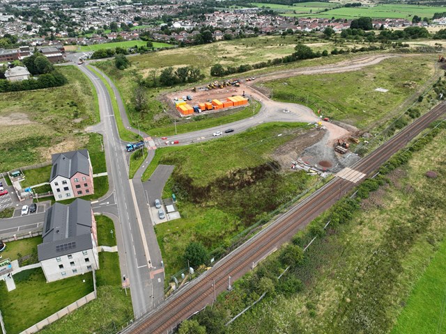 Balgraystone Road: The site off Balgraystone Road, proposed location of new station, with Barrhead to the north.
