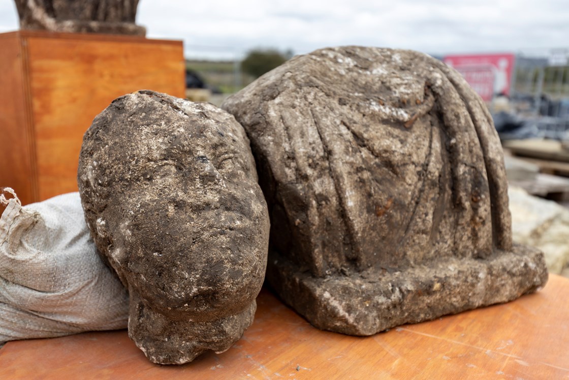 Male head and torso of Roman statue - Artefacts from St Mary's Archaeological dig - Stoke Mandeville, Buckinghamshire-8: Male head and torso of Roman statue discovered during a HS2 archaeological dig at the site of old St Mary’s church in Stoke Mandeville, Buckinghamshire. The artefacts were found underneath the footprint of a Medieval church that was being excavated. 

Tags: Roman, Archaeology, Stoke Mandeville, Buckinghamshire