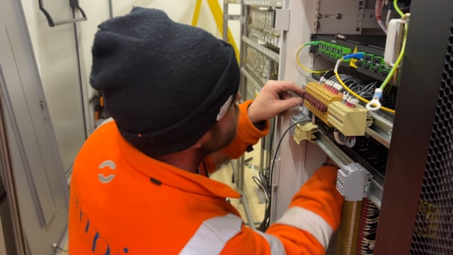 Engineer wiring up new signalling system in Carlisle: Engineer wiring up new signalling system in Carlisle
