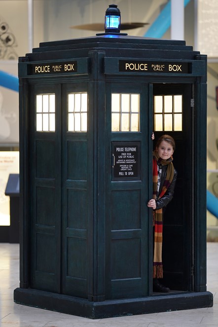 Oskar Madine (11) encounters a TARDIS at the National Museum of Scotland. Photo © Stewart Attwood