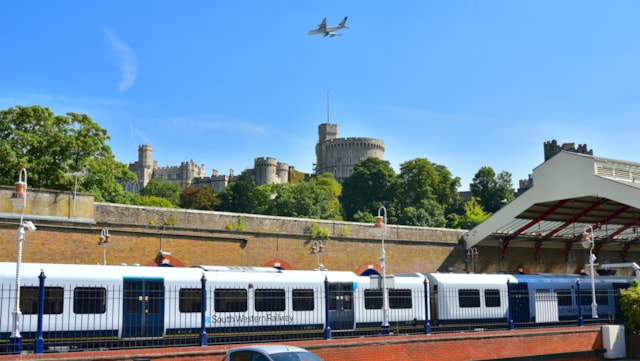 One week to go: October half-term railway upgrades between Staines and Windsor: SWR train at Windsor and Eton Riverside