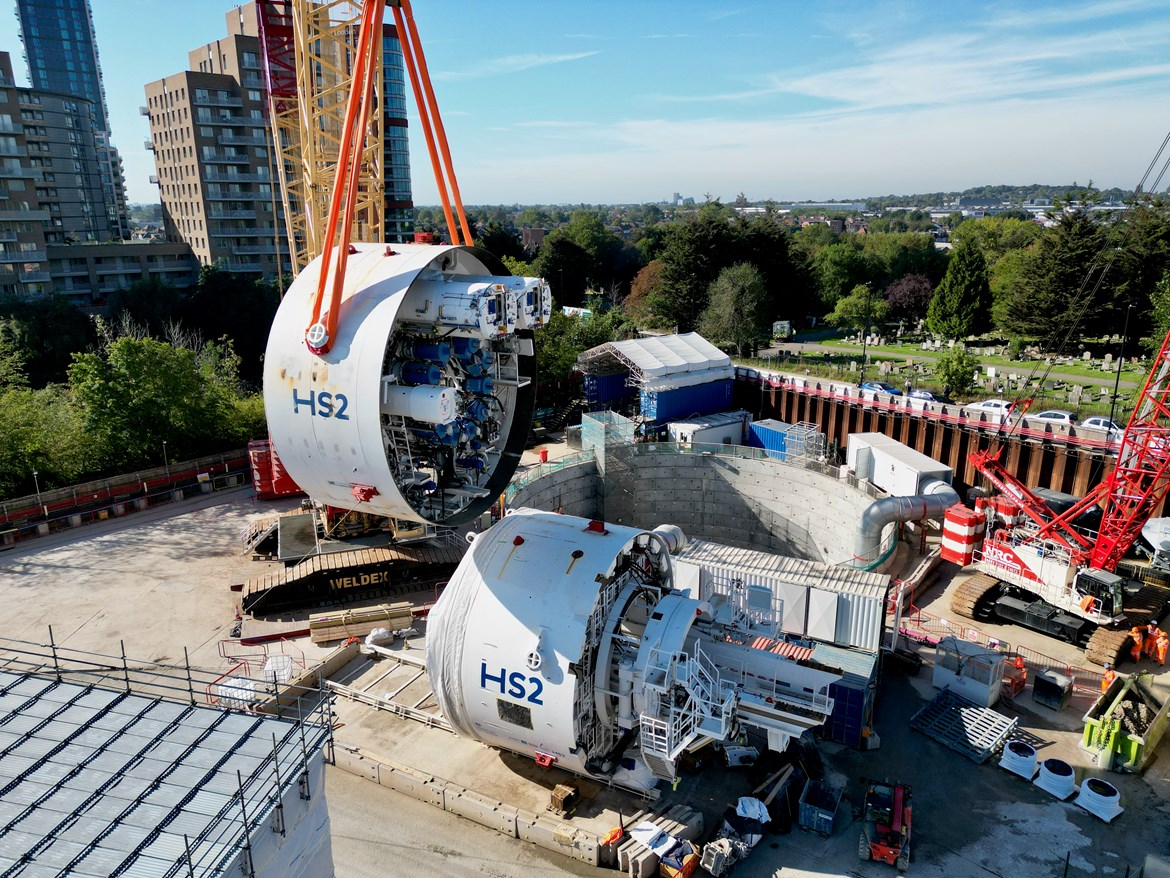 Lift complete! HS2’s next tunnelling machine names revealed: Front shield of TBM Emily lifted at Victoria Road Crossover box site