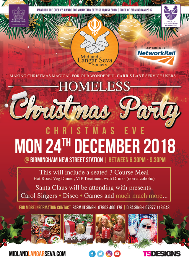 Midland Langar Seva Society & Network Rail Homeless Christmas Party Poster