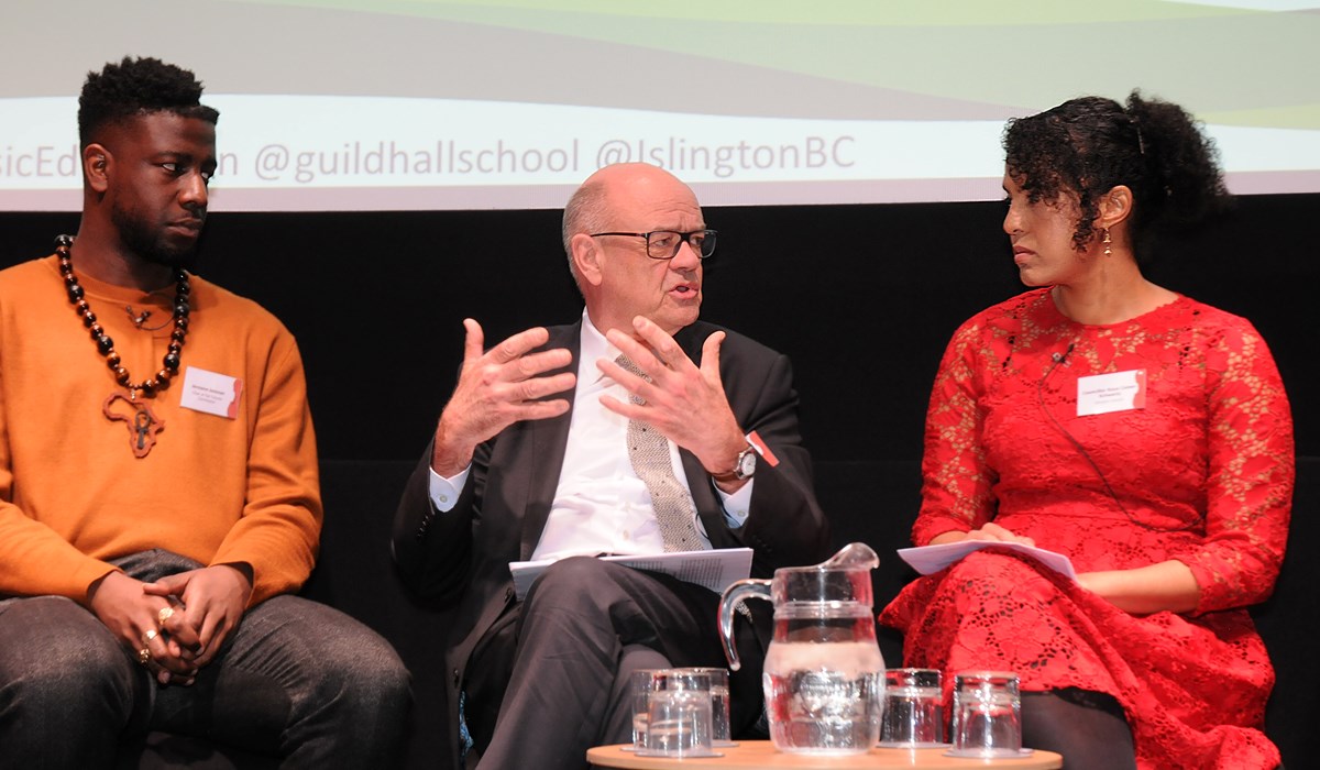 From left: The Voice UK winner Jermain Jackman; managing director of the Barbican Centre Sir Nicholas Kenyon CBE and Cllr Kaya Comer-Schwartz, executive member for children, young people and families