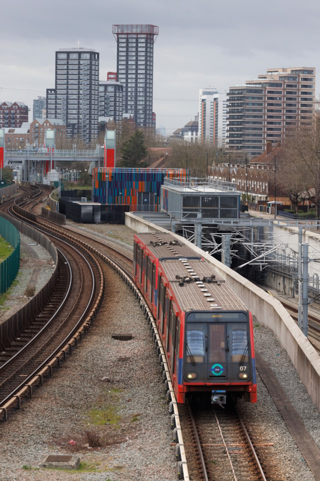 TfL Image - DLR trains passing through the Royal Docks