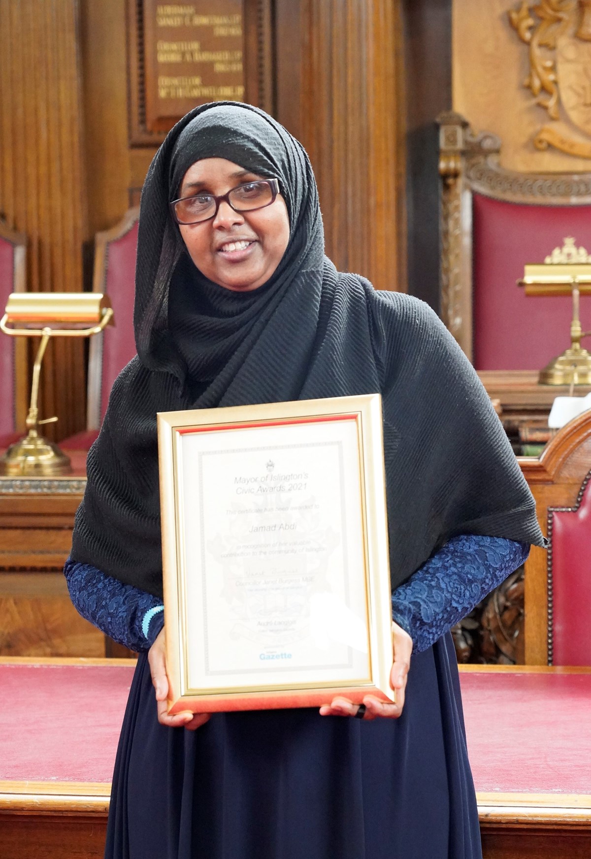 Jamad Abdi receiving her Civic Award