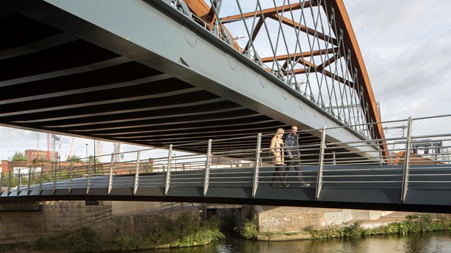 People crossing footbridge under Ordsall chord when completed in 2017 - Credit BDP / Paul Karalius: People crossing footbridge under Ordsall chord when completed in 2017 - Credit BDP / Paul Karalius